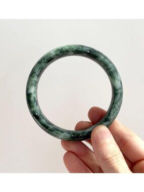 Natural Green Moss Agate Stone Vintage Chunky Round Polished Bangle Bracelet